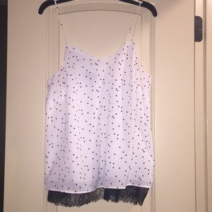 Spaghetti Strap Top with Polka Dots and Lace.